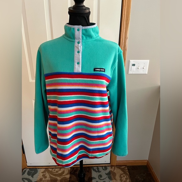 Lands' End Tops - Women’s Lands’ End Heritage fleece pull over snap green striped jacket. Medium